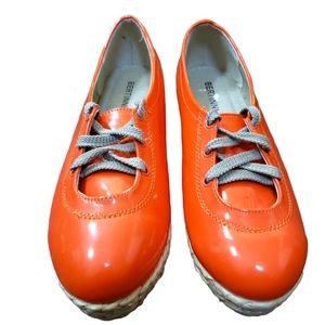 Bertinni Patent Leather Lace-Up Platform Raffia Espadrilles Orange 8